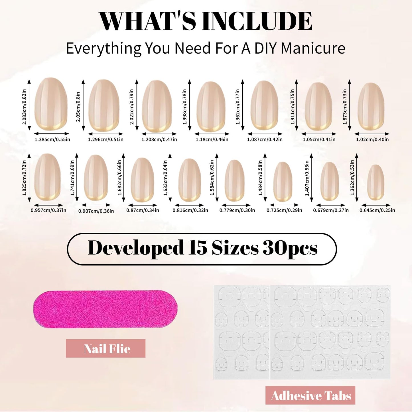 Yibosoar Press On Nails - Glossy, Short Round Fake Nails, Salon Quality | Semi-Transparent Reusable Press On Nails in 15 Sizes - 30Pcs Stick On Nails Kit (Gold Pink)