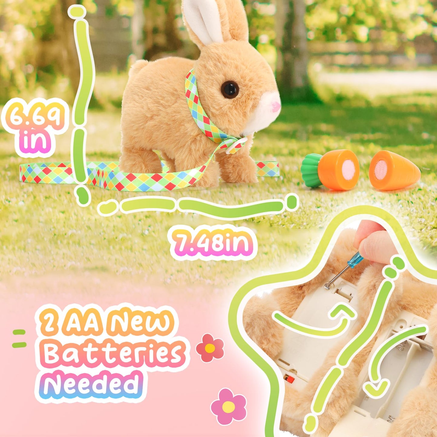 Tagitary Easter Plush Bunny Toys Electronic Bunny Toy with Sounds,Wiggling Ears,Hopping,Twitching Mouth and Nose,Interactive Rabbit Toy for Kids with Leash,Easter Birthday Gift for Toddlers