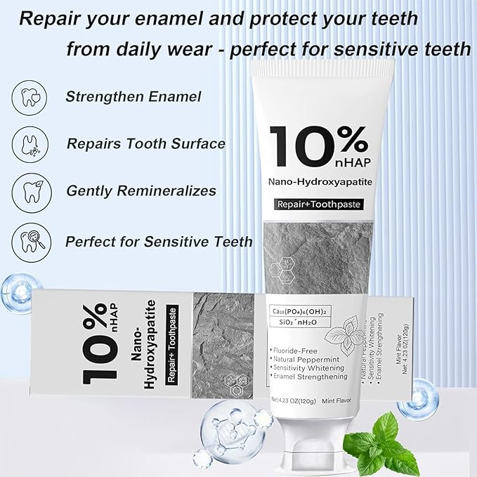 Nano-Hydroxyapatite Toothpaste, New Upgraded Formula, Strengthens Enamel,Fluoride-Free Toothpaste ，Gentle on Sensitive Teeth 4.23oz 1pcs
