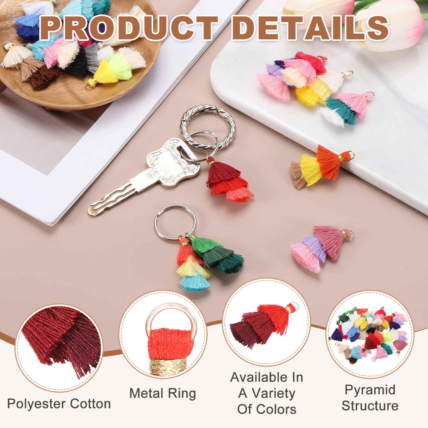 MECCANIXITY Mini Tri-Layered Tassels 1.6" Multi Layers Bohemian Handmade Tassel Bag Charm with Jump Ring for Making Earring Keychain Dreamcatcher DIY Crafts Pack of 25, Red Gradient
