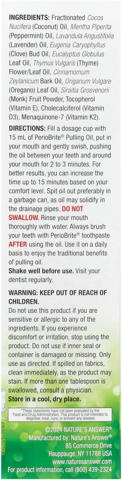 PerioBrite Coconut Pulling Oil 8 Ounce | Promotes White Teeth | Supports Oral Wellness | Mint Flaovred | Gluten Free | Non-GMO | Alcohol Free | Flouride Free | Kosher