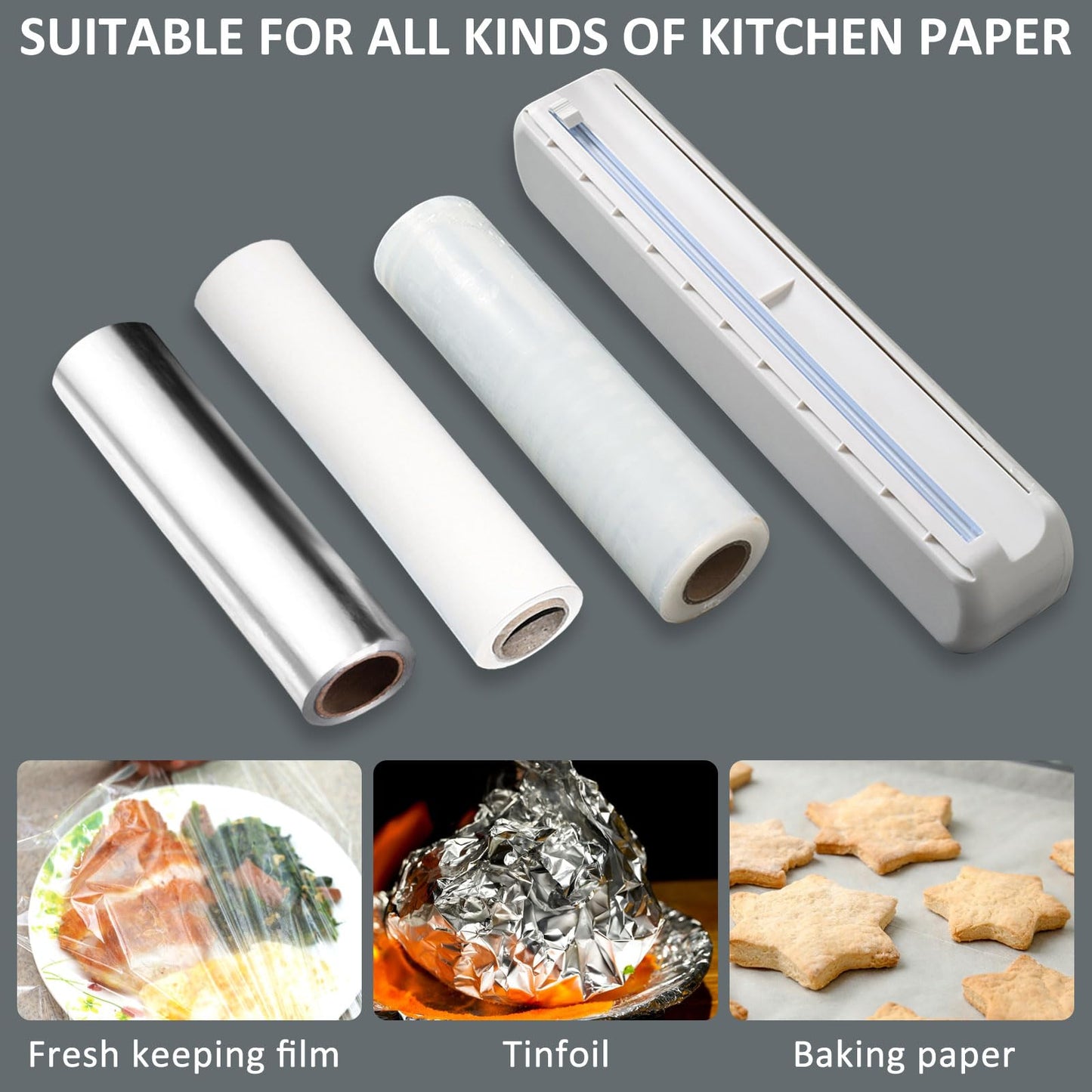 ENJOYCOO Plastic Wrap Dispenser With Cutter, Reusable Cling Film Dispenser, Cling Wrap Dispenser With Slide Cutter, Also For Aluminum Foil, Tin Foil, Baking Paper (L)