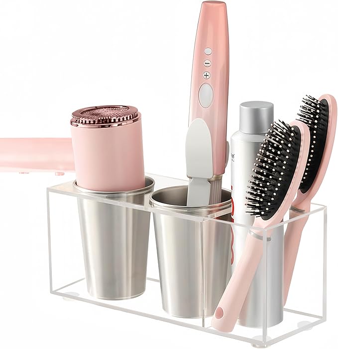 Hair Tool Organizer, Hair Dryer Organizer Wall Mount, Hair Tool Holder Acrylic, Hair Tool Organizer Countertop for Bathroom Hot Tools Holder for Flat Iron Curling, Hair Brush Accessories CHOCHOYAH