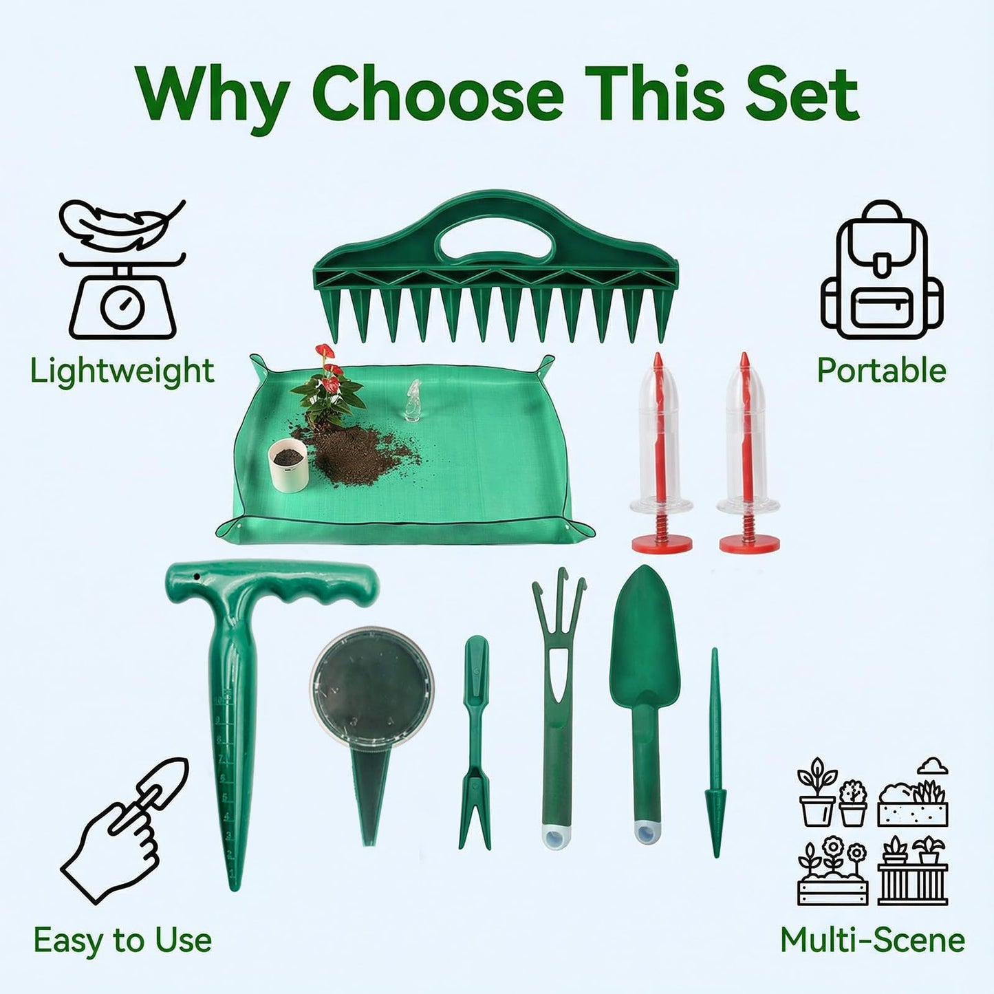 2026 Upgraded All-in-One Gardening Tool Kit: Thickened Repotting Mat, 12-Hole Punch Tools, Handheld Seed Planter & Spreader, 10 Pcs for Precise Sowing Indoor/Outdoor Ideal Gift for Planting Enthusiast