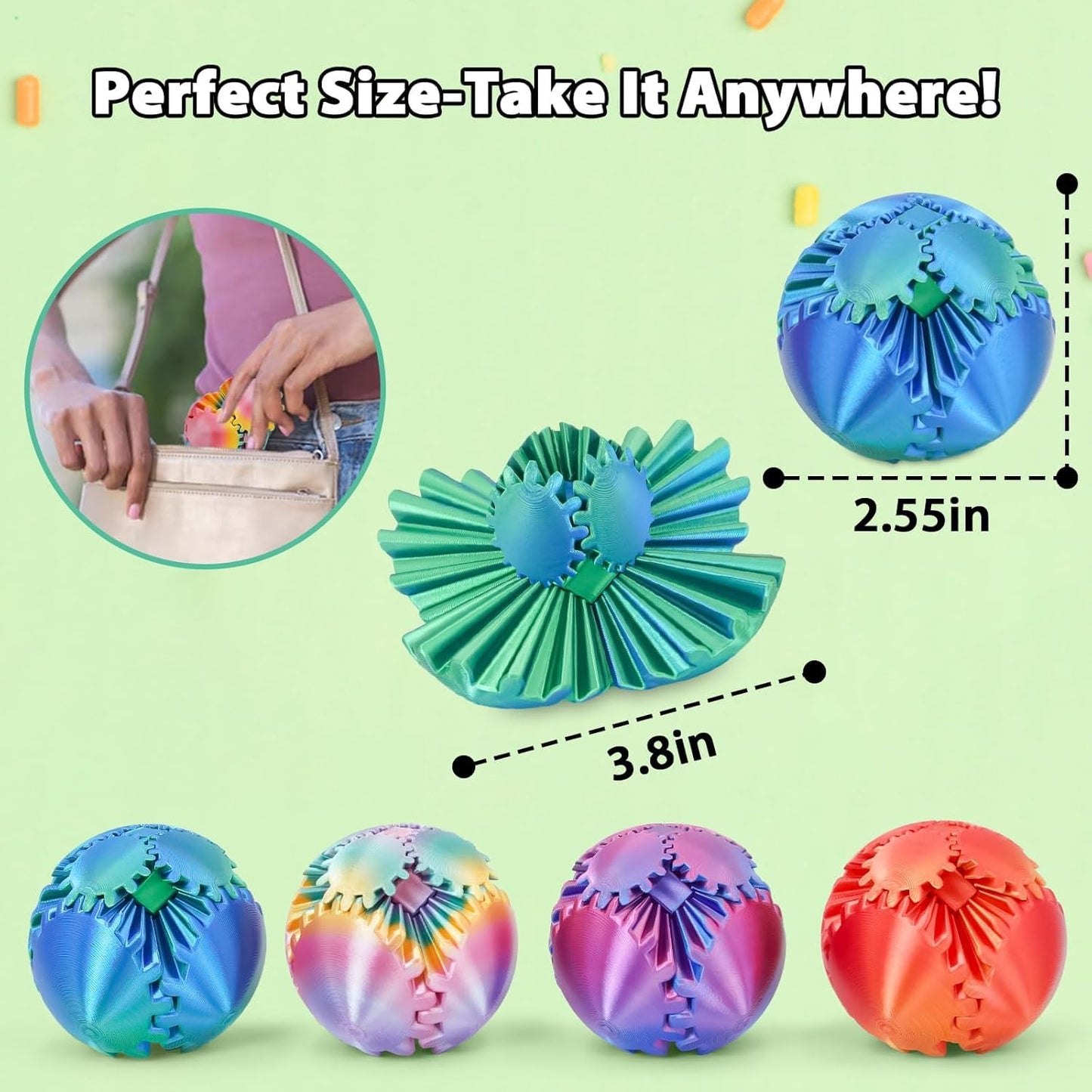 4 Pack Gear Ball Fidget Toys,3D Printed Stress Relief GearSphere Spin Cube for Adults & Kids, Anxiety Relieving Desk Toy Gifts (Multicolor SetA-4PCS)