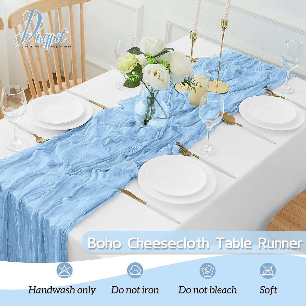 8Pack Light Blue Table Runner 10FT Cheesecloth Table Runner 35x120Inch Long Boho Cheese Cloth Table Runners Rustic Gauze Table Runners for Party Wedding Bridal Shower Baby Shower Decorations