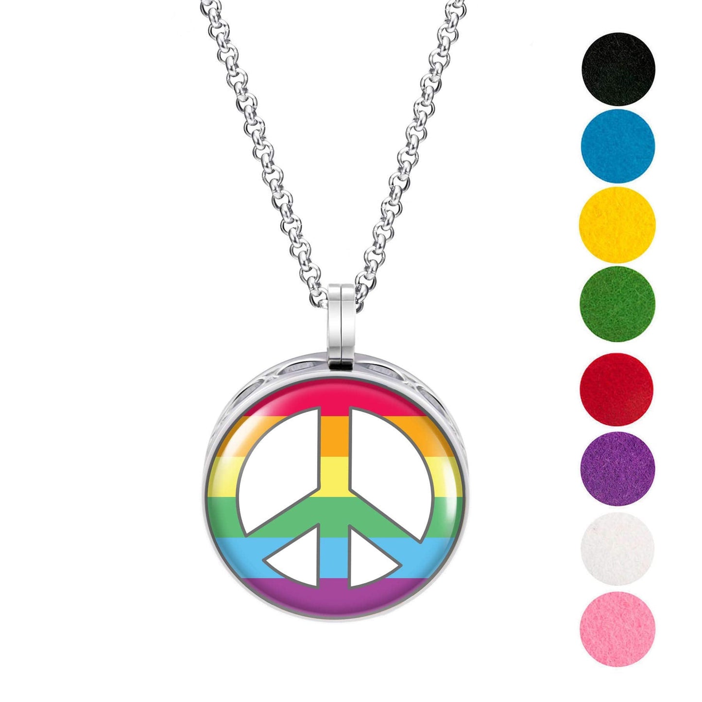 Wild Essentials Rainbow Peace Sign Enamel Finish Essential Oil Diffuser Necklace Gift Set - Includes Aromatherapy Pendant, 24" Stainless Steel Chain, 8 Color Refill Pads