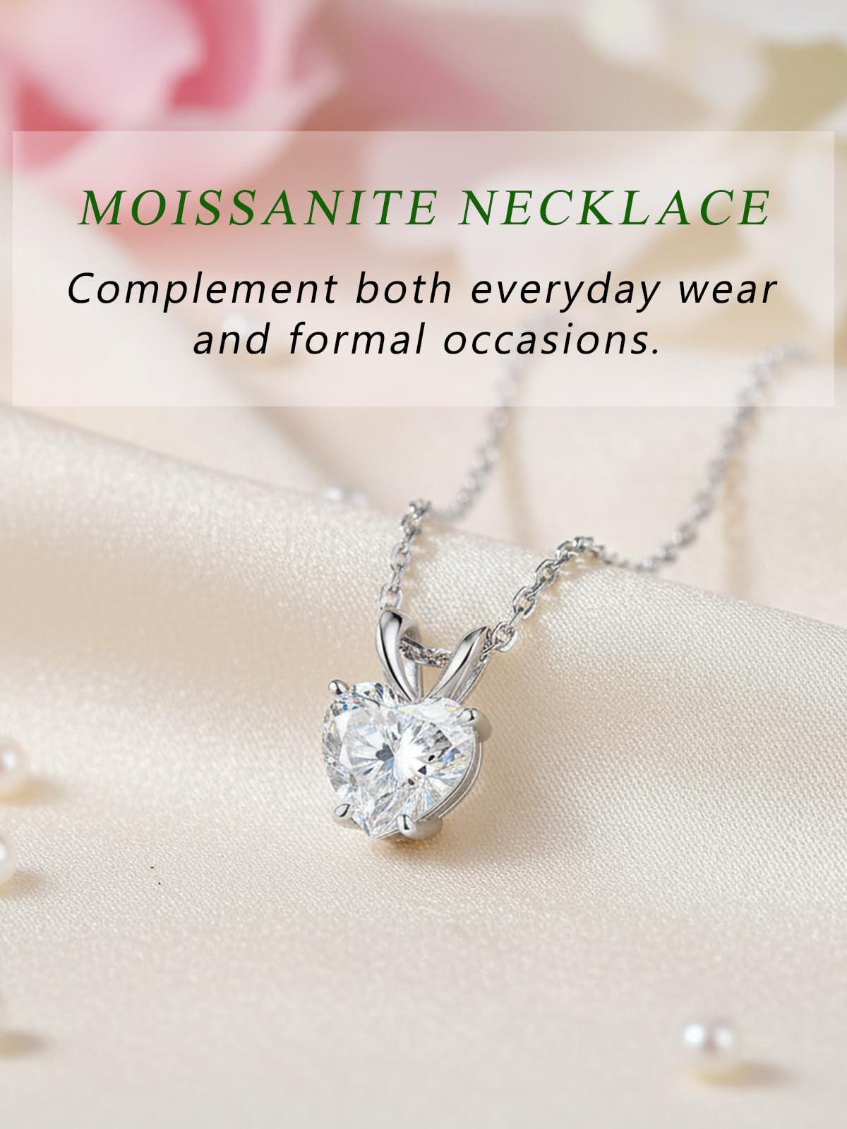 CYW Womens Small Moissanite Simple Heart Necklace 925 Sterling Silver Imitation Diamond Solitaire Pendant Necklace
