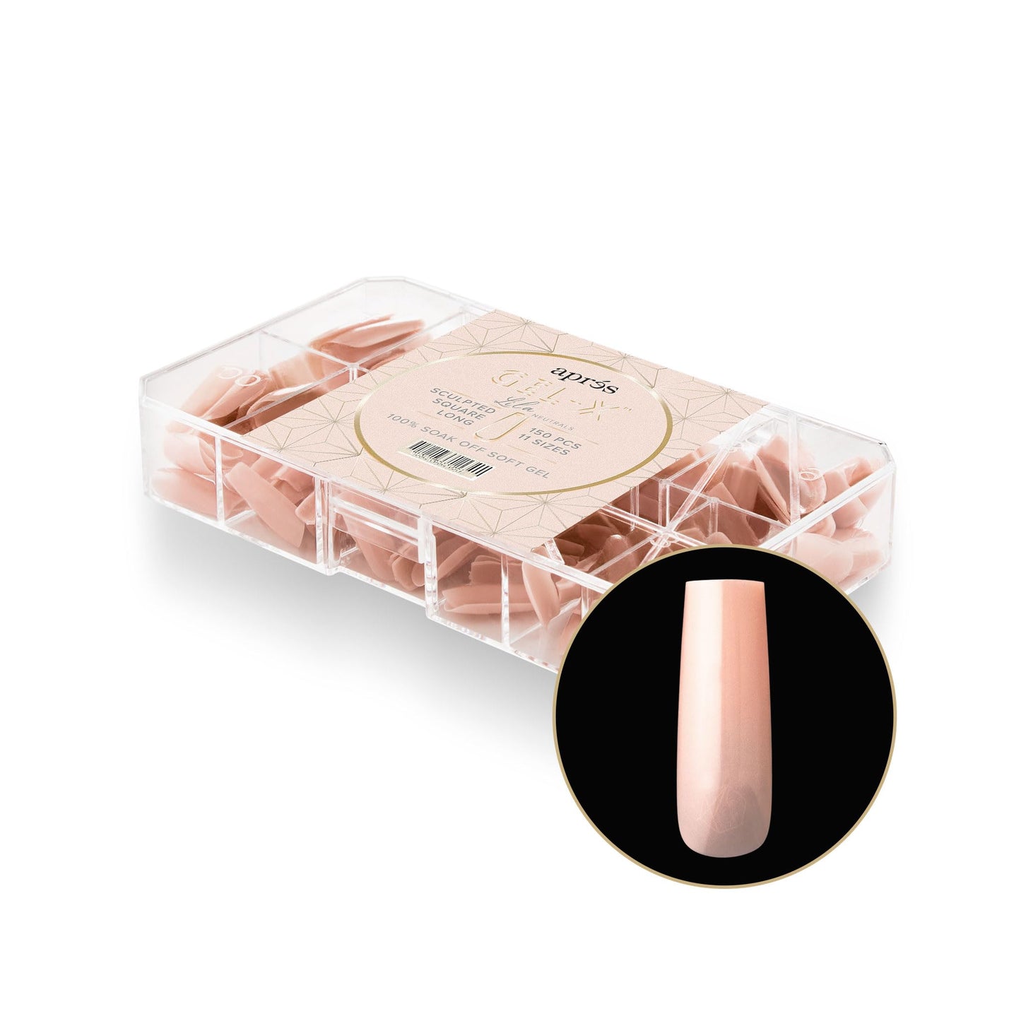 Apres Neutrals Gel-X Lila Box Of Nail Tips, 11 Sizes 00-9, Soft Gel Nail Tip Box, Nail Extensions (150pcs) (Sculpted Square Long, 150pcs)