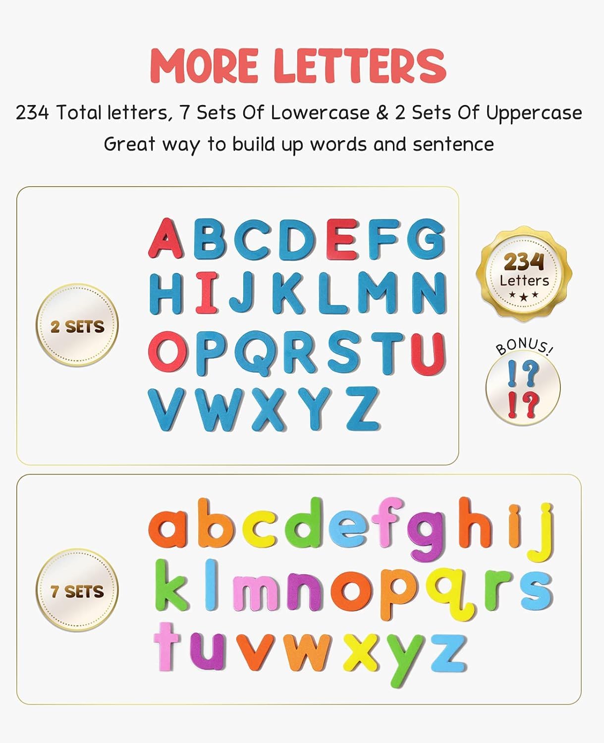 VoSinrly Classroom Magnetic Letters Kit Colorful 234 Pcs with Double - Side Magnet Board - Foam Alphabet Letters for Preschool Kids Toddler Spelling and Learning - Fridge Magnets ABC Education Toys