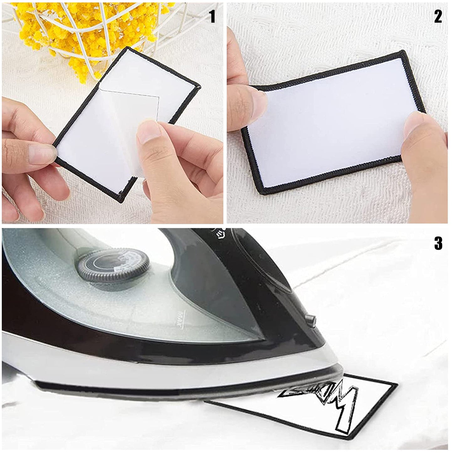 Woohome 30 PCS Rectangle Sublimation Blanks Iron-on Blank Patch Appliques Sticker for Hats Clothes Backpack Carpet Decorative Patches