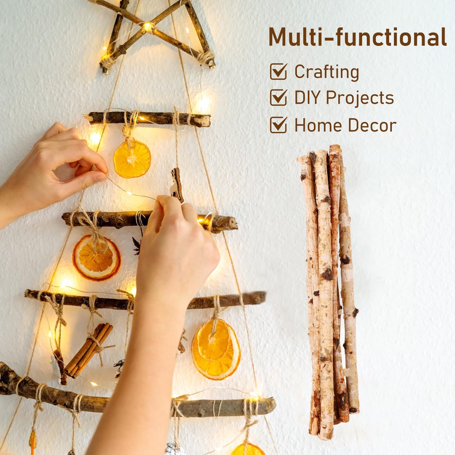 Natural Birch Wood Sticks 15.75 Inch Craft Sticks for DIY Projects Home Decoration Floral Arrangements and Holiday Crafts 6Pcs