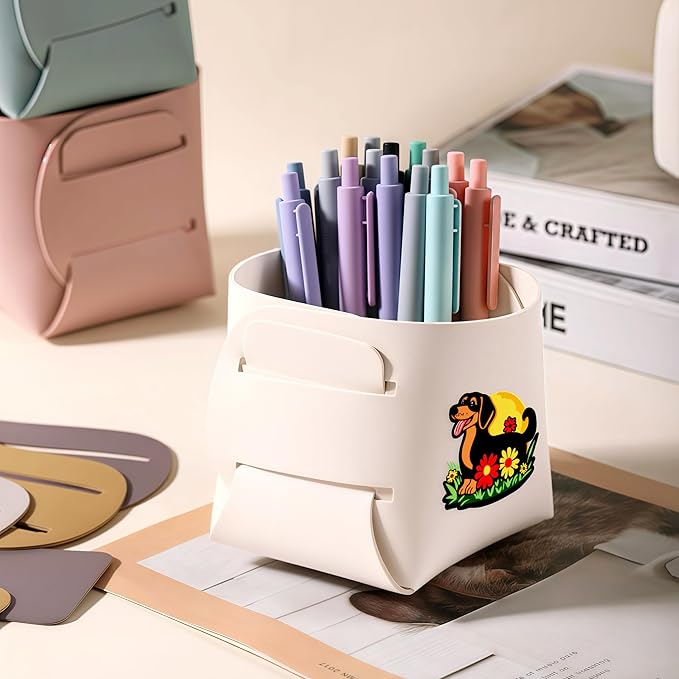 Dog Makeup Brush Holder, Decorative Desk Organizer for Jewelry Pen Pencil Glasses Storage, Dachshund Lovers Themed Gifts Stuff For Girls Teens Kids Women!