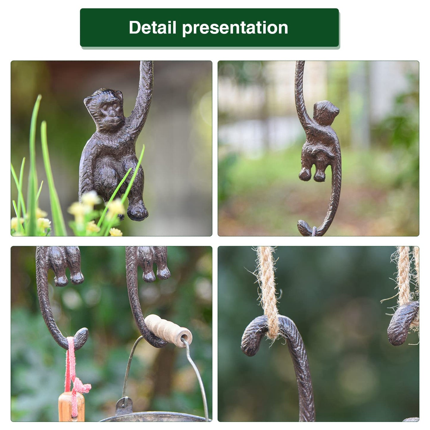 Sungmor Cast Iron Plant Hangers, 2PC Monkey Hooks, 7.9 Inch Large S Planter Hanger, Ceiling Extender Hooks for Hanging Plants, Flower Basket, Plant Pot, Macrame Plant Holder, Lantern, Windchime