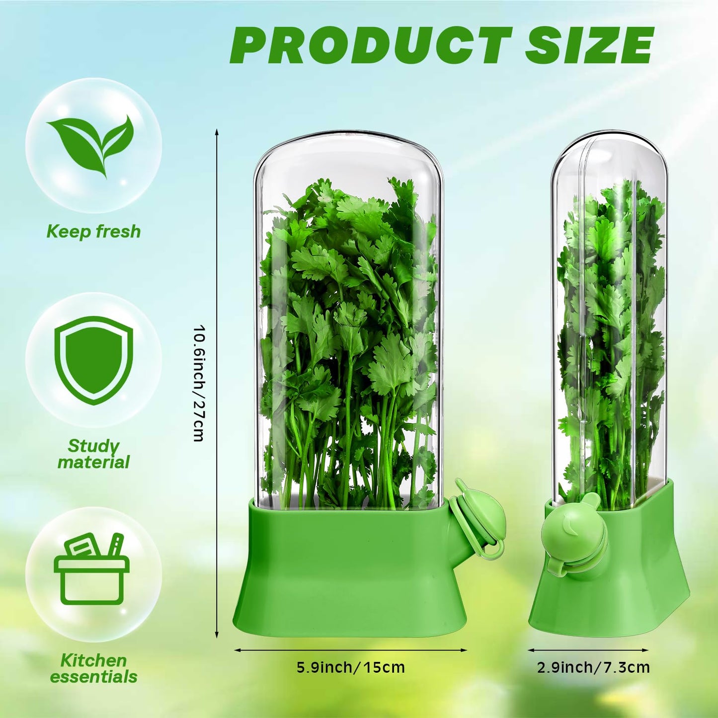 Baderke 2 Pieces Herb Saver for Refrigerator Fresh Herb Keeper Cilantro Container for Fridge Saver Pod for Cilantro, Parsley, Asparagus, Keeps Vegetables for 2-3 Weeks(Green)