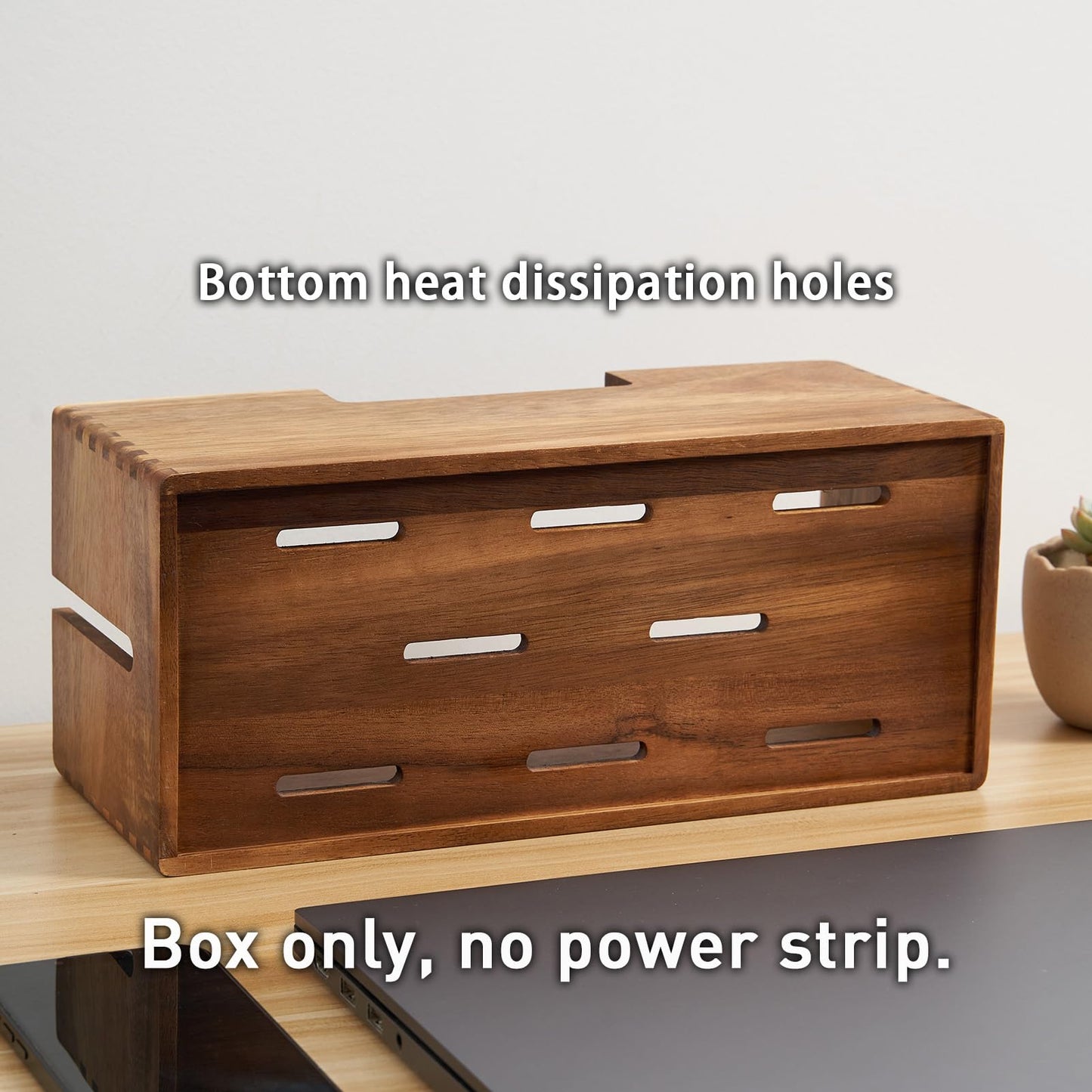 LiTY Acacia Wood Cable Management Box, Wooden Cord Hider & Organizer for Power Strip, Electrical Hiding, TV Wires, Desk & Floor Cables - Office Under Desk Cable Storage Box for Wire