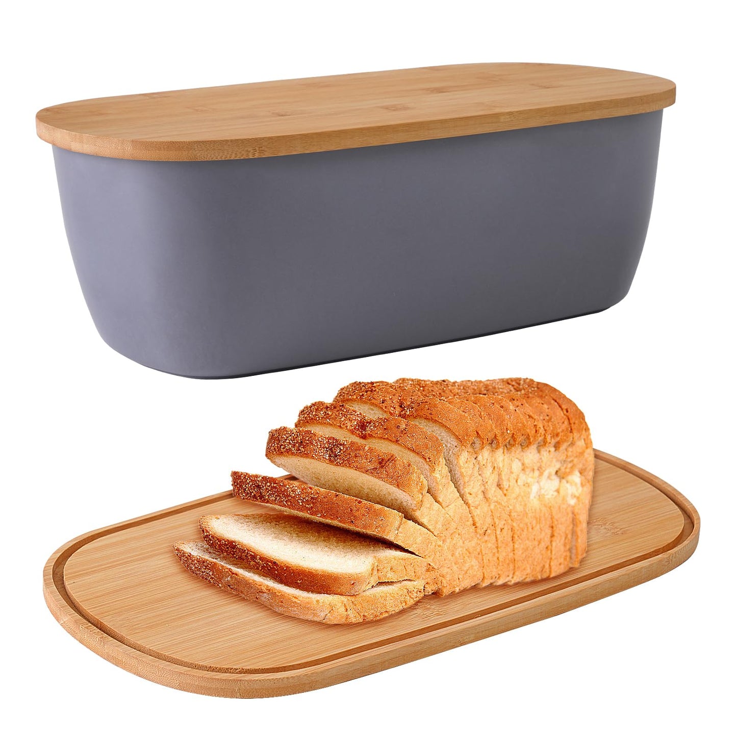 Nomotruc Bread Box For Kitchen Countertop,Bread Box with Cutting Board Lid Made with Bamboo Fiber,Bread Container Holder Keeper Keep Fresh I14.4x8.3x5.6 in……