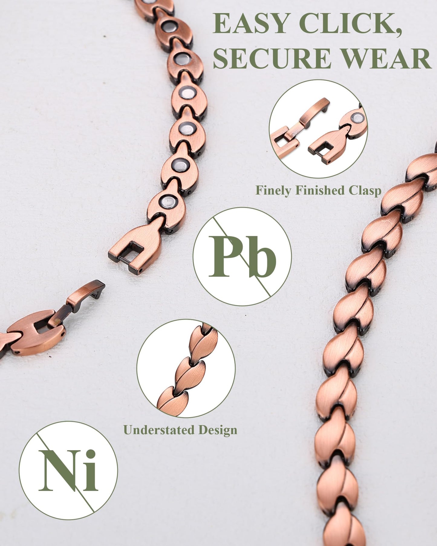 MagEnergy Copper Necklace for Men Women, Magnetic Necklace with 3500 Gauss Ultra Strength Neodymium Magnets, Adjustable Magnetic Jewelry with Sizing Tool (Copper-Leaf)
