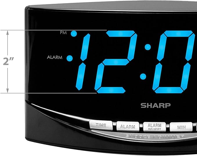 Sharp Easy to See Alarm Clock with Jumbo 2” Numbers - Bright Blue LED Display - Easy Set-up & Simple to Use –See from Across the Room! - High/Low Alarm Volume (Pack of 2)