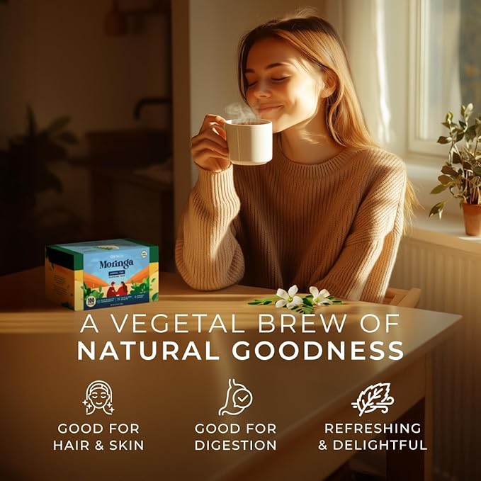 Gya Tea Co Moringa Herbal Tea Bags (100 Bags) - Caffeine Free with a Tangy Flavor for All Day Comfort, Calming, Relaxing & Nourishing - Fruit & Herbal Blends