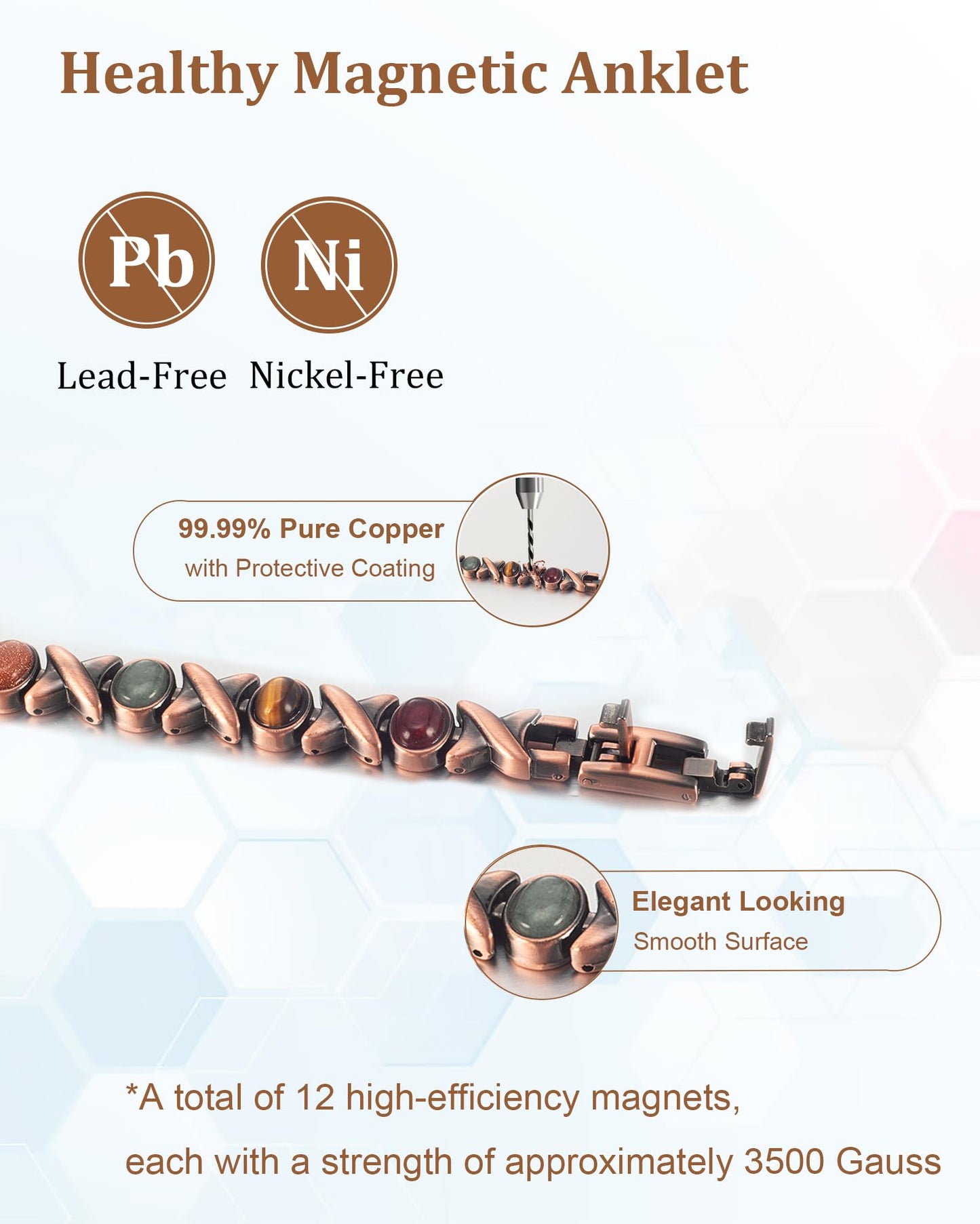 EnerMagiX Copper Anklet for Women, Pure Copper Magnetic Anklet Bracelet, with 3500 Gauss Effective Magnet