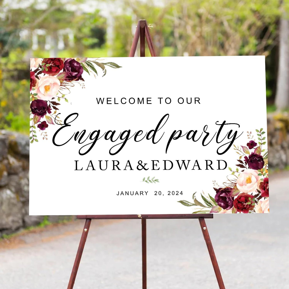 Blush Pink & Burgundy Engagement Party Sign - Welcome Signs for Ceremony
