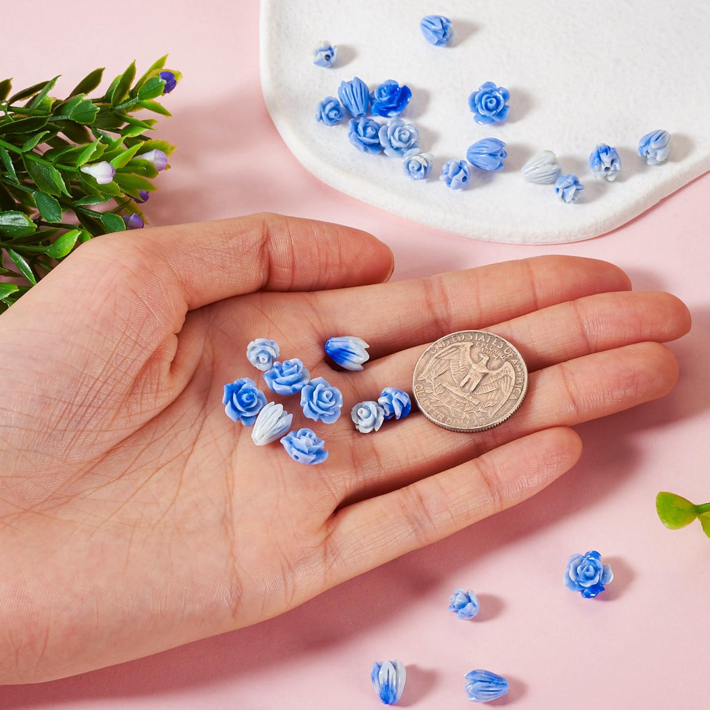 30Pcs Flower Carved Beads Cinnabar Carved Rose Beads Blue Shell Embossed Bead for Buddha Mala Necklace Bracelet Jewelry Making