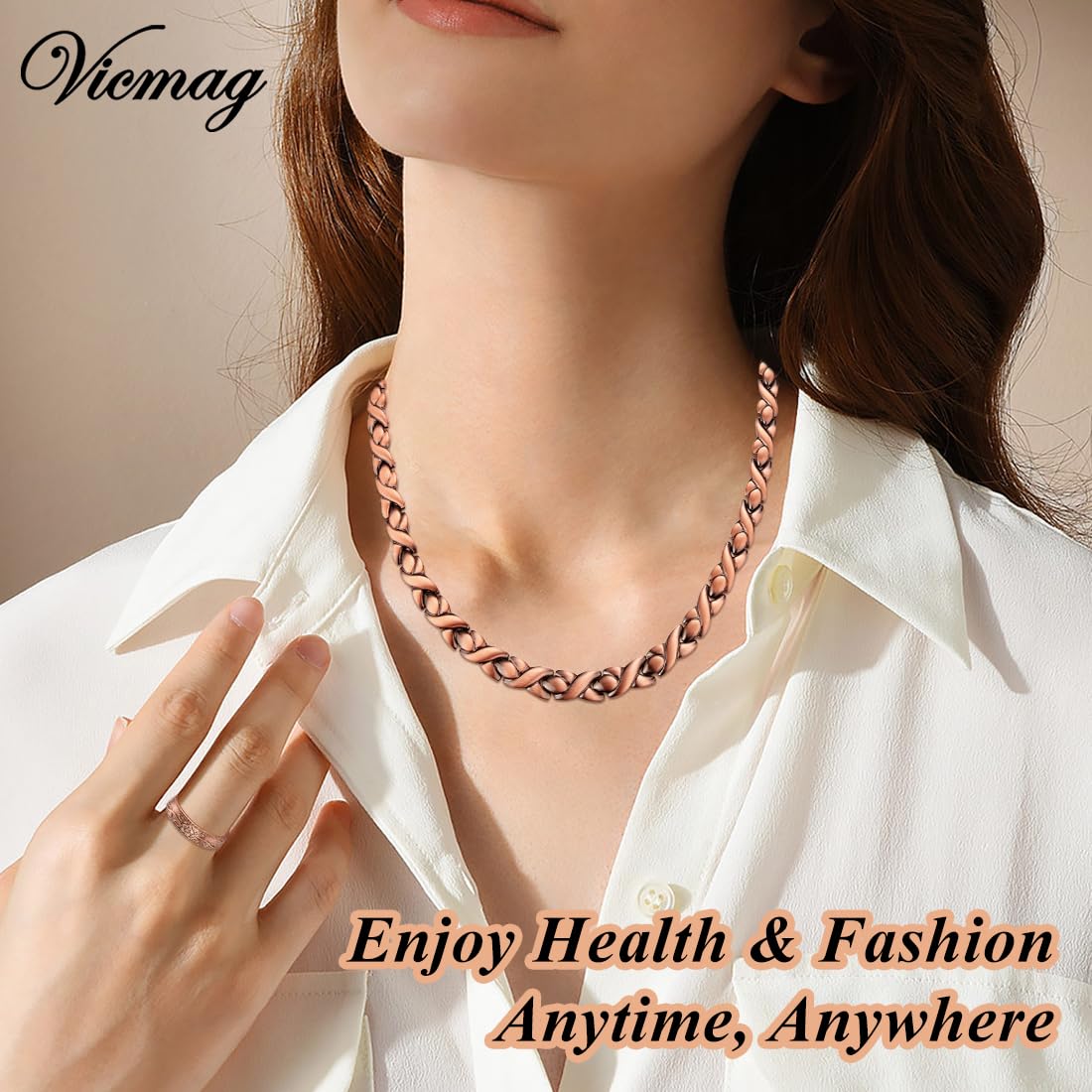 Vicmag Copper Magnetic Necklace for Women Men - Ultra Strength Magnets-99.9% Solid Pure Copper Ring Necklace for Neck Gift