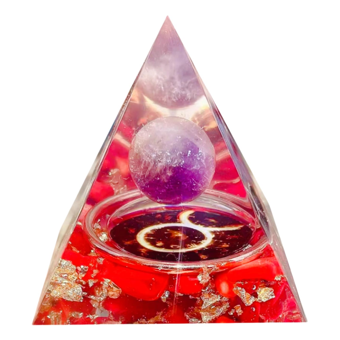 Saefheled Twelve Constellations Taurus Orgone Pyramid,Natural Amethyst&red Coral Orgonite Crystal Healing Pyramid for Protection Chakra, Unique Constellation Pyramid for Positive Energy,Money Health