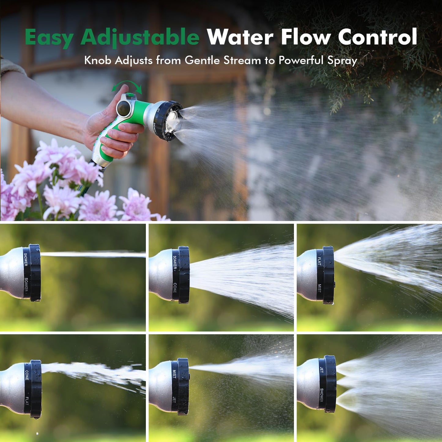 RESTMO Water Hose Nozzle with Removable Spray Disc, Heavy Duty Garden Hose Nozzle with 6 Spray Patterns, High Pressure Hand Sprayer for Watering Plants, Washing Cars & Pets, Thumb Control