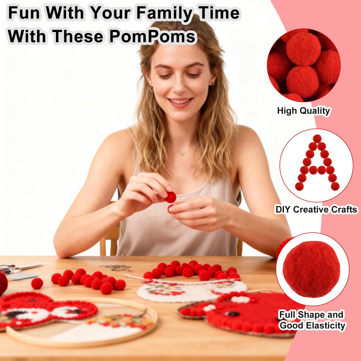 ANPUNAT 200 Pcs Craft Pom Poms 1 Inch Felt Balls DIY Art Crafts Projects and Decoration(Red)