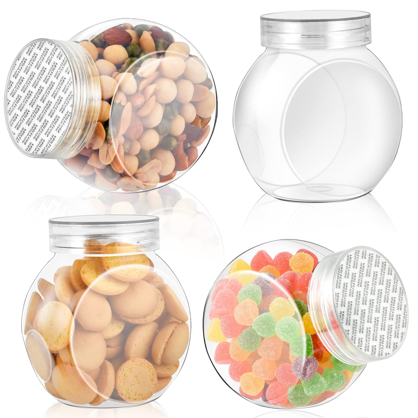 Elesunory 4-Pack 14.5 oz Clear Plastic Candy Jars with Lids, Airtight Candy containers for Individual Portions, Snacks, Treats & Crafts, Stackable, Shatterproof Kitchen Plastic Cookie Containers