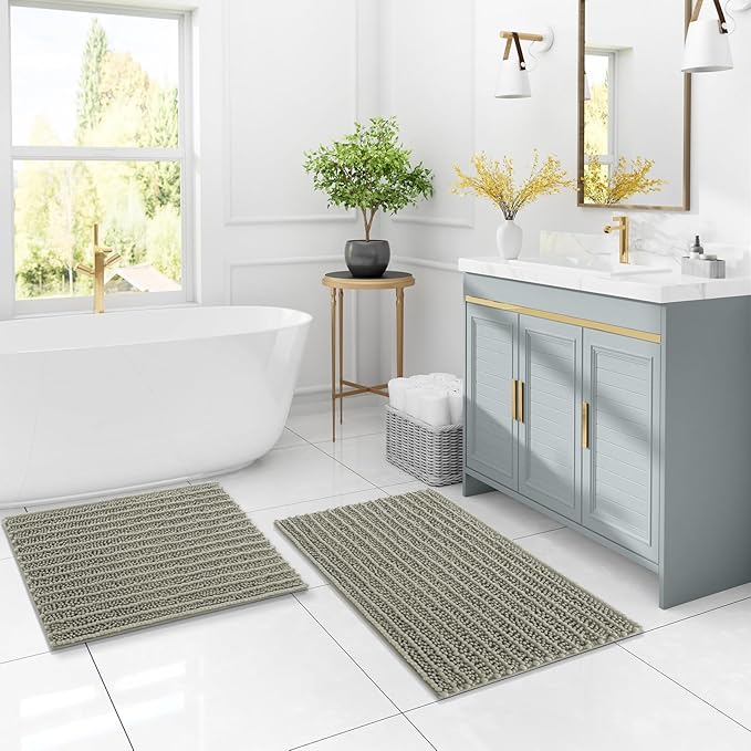 Arotive Luxury Chenille Bathroom Rug Mat, Extra Soft Thick Absorbent Shaggy Bath Rugs, Non-Slip Machine Wash Dry, Plush Bath Mats for Bathroom, Shower and Tub, 24x16, Warm Taupe