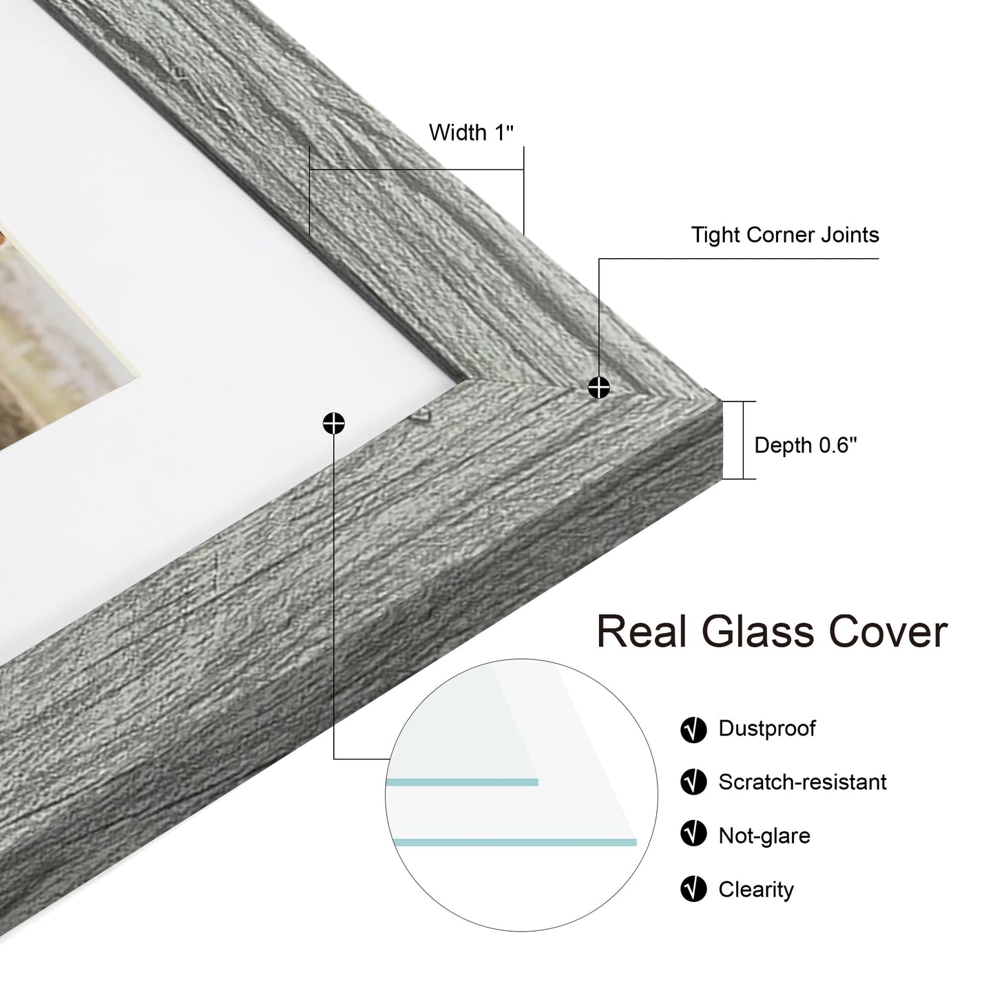 Hongkee 12x22 Picture Frame Set of 2, Grey with Glass Collage Frame, Display Eight Opening 4x6 Photos With Mat or 12 x 22 Newspaper Without Mat - Horizontal or Vertical Wall Mounting
