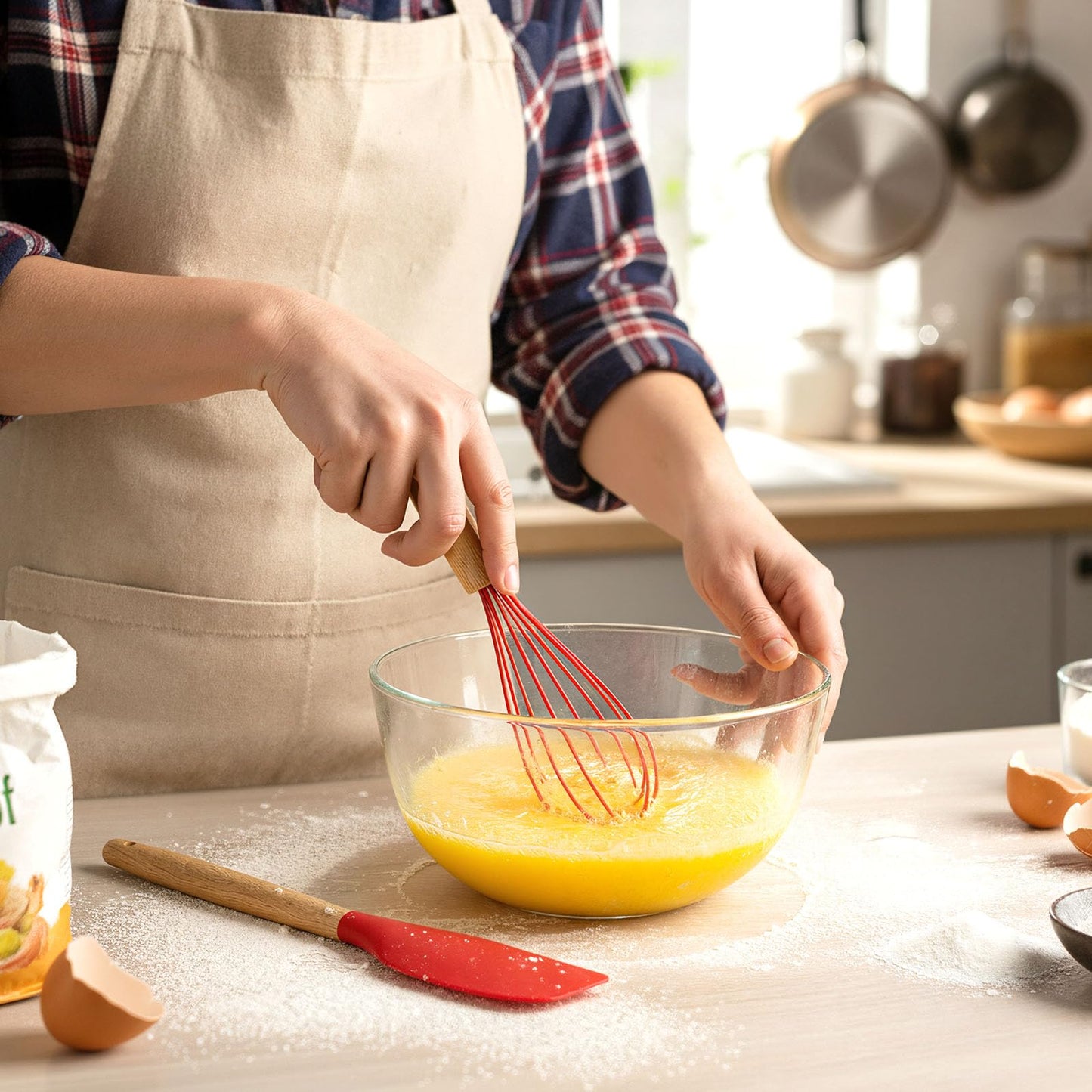 Funnymoom 12 Pcs Small Silicone Whisks and Spatulas with Wooden Handle for Cooking 10 Inch Mini Whisk Spatula Non Stick Kitchen Baking Essentials Cookware for Valentines Day Party Favor Gift Supplies