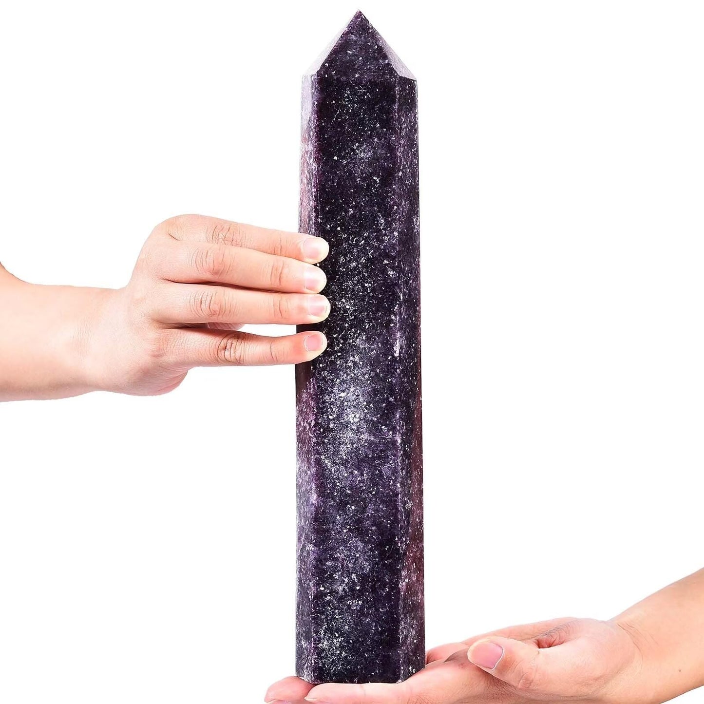 AMOYSTONE Large Lepidolite Stone Wand Healing Crystal Obelisk Tower 6 Faceted Column Reiki Chakra Meditation Therapy 2.2-2.6 LBS