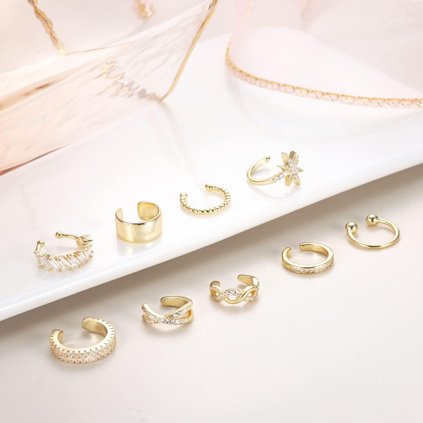 Dochais 9Pcs Ear Cuff 14K Gold Plated Cuff Earrings Gold Ear Cuffs Non Pierced Ear Clips Cartilage Earring Fake Earrings Gold