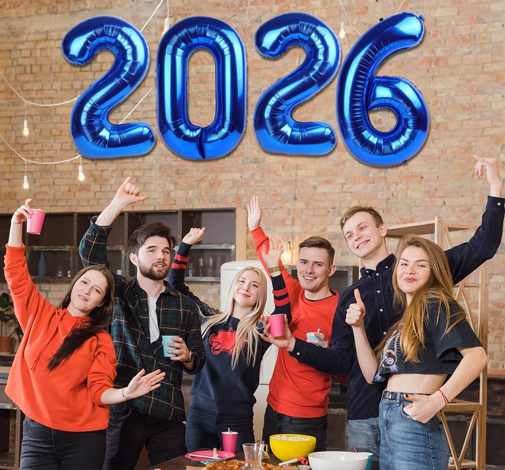 2026 Balloon - Metallic Blue Birthday Number Balloons, 40 Inch Large Foil Balloons for Men Women Boys Girls Navy Blue Themed Birthday Decorations，Number 2026 Balloon