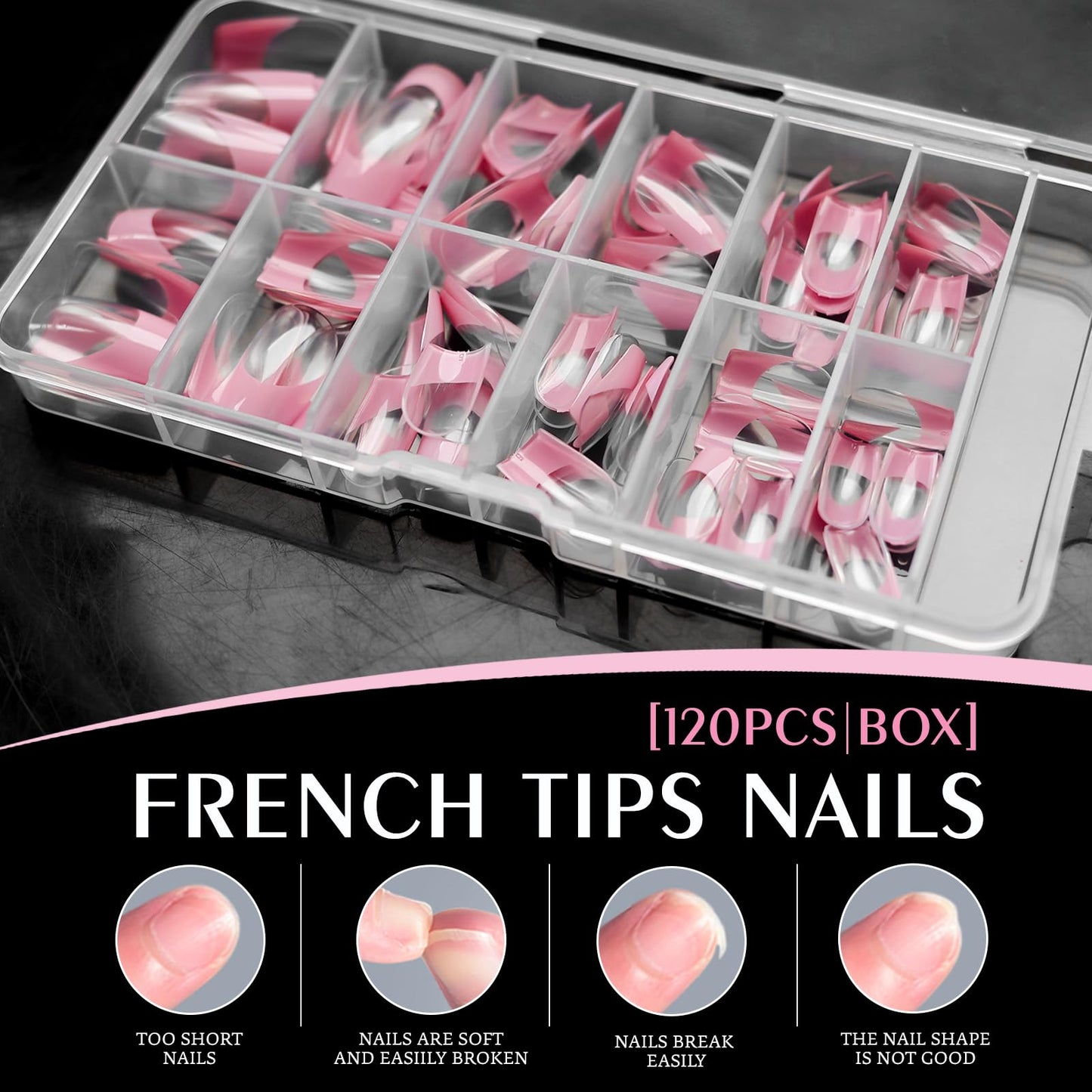 Bellelfin Pink French Tip Press on nails Short Square Fake Nails, 120PCS Square Nail Tips Short French Tip Nails, Clear Acrylic Nail Press on Full Cover False Nail