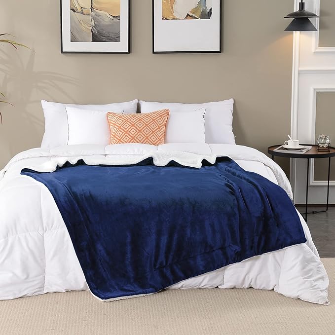 SOCHOW Sherpa Fleece Throw Blanket, Double-Sided Super Soft Luxurious Plush Blanket Throw Size, Navy Blue, 50x60 inches