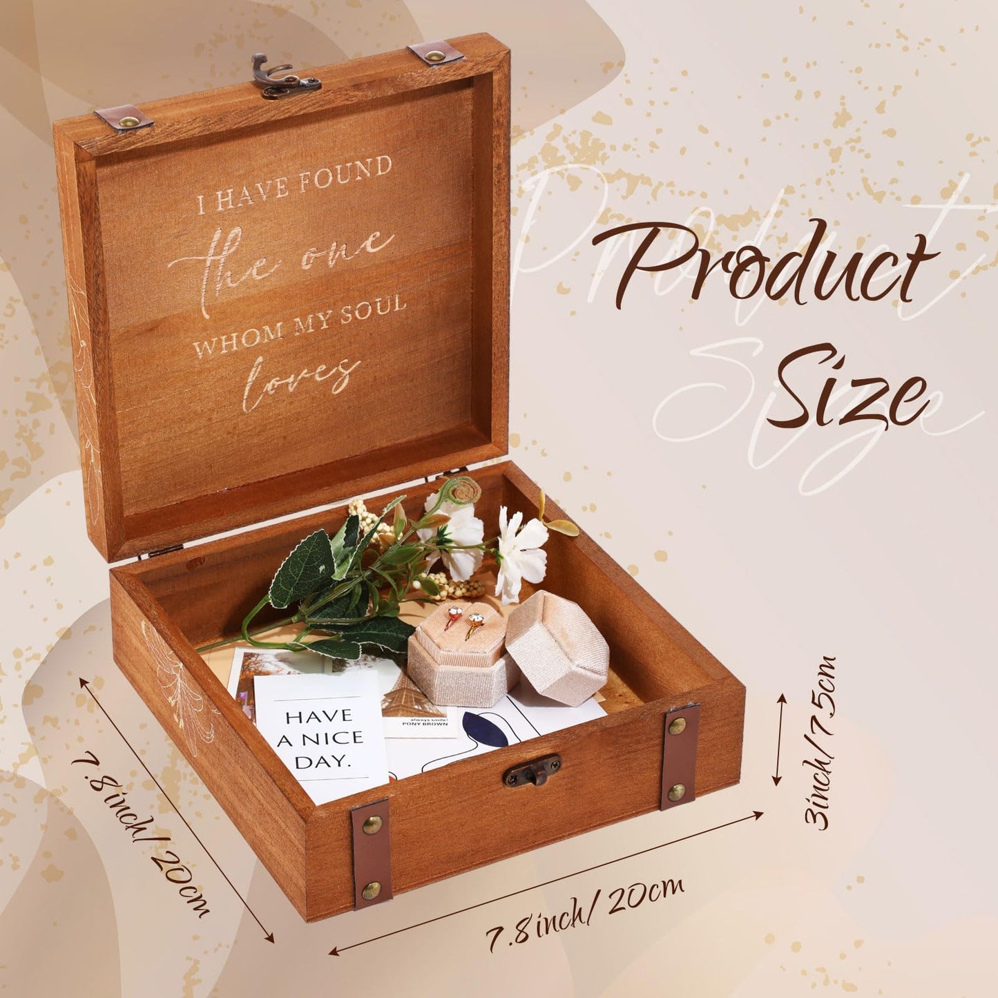 Teecyhooo Wedding Keepsake Box for Couples Mr and Mrs Wooden Memory Storage Boxes PU Leather Studs Rustic for Bride Groom Wedding Bridal Shower Bachelorette Engagement Anniversary Decor