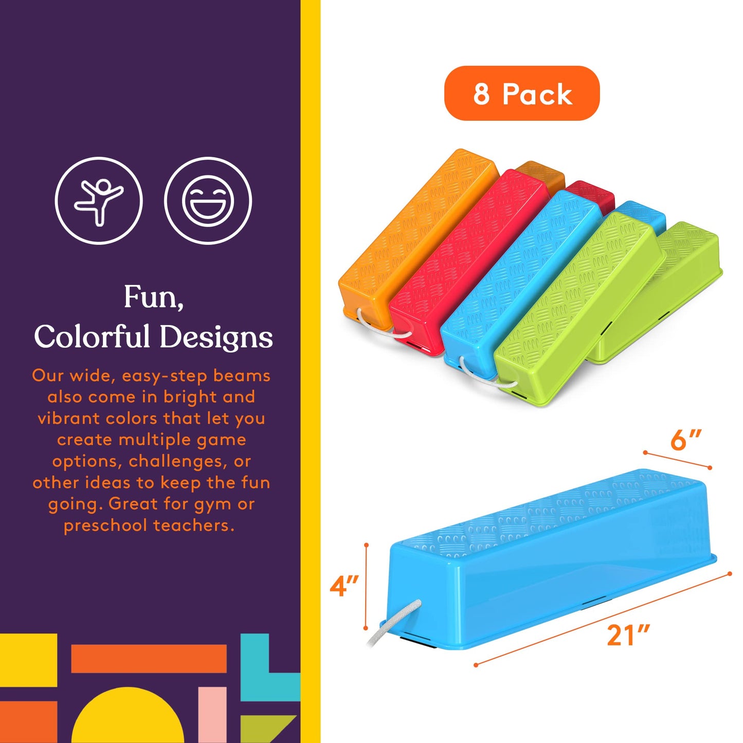 Special Supplies Stepping Stones for Kids Balance Beams 8 Set Non-Slip Textured Surface and Slip Resistant Floor Rubber Edges, Promote Agility, Strength, Active Play