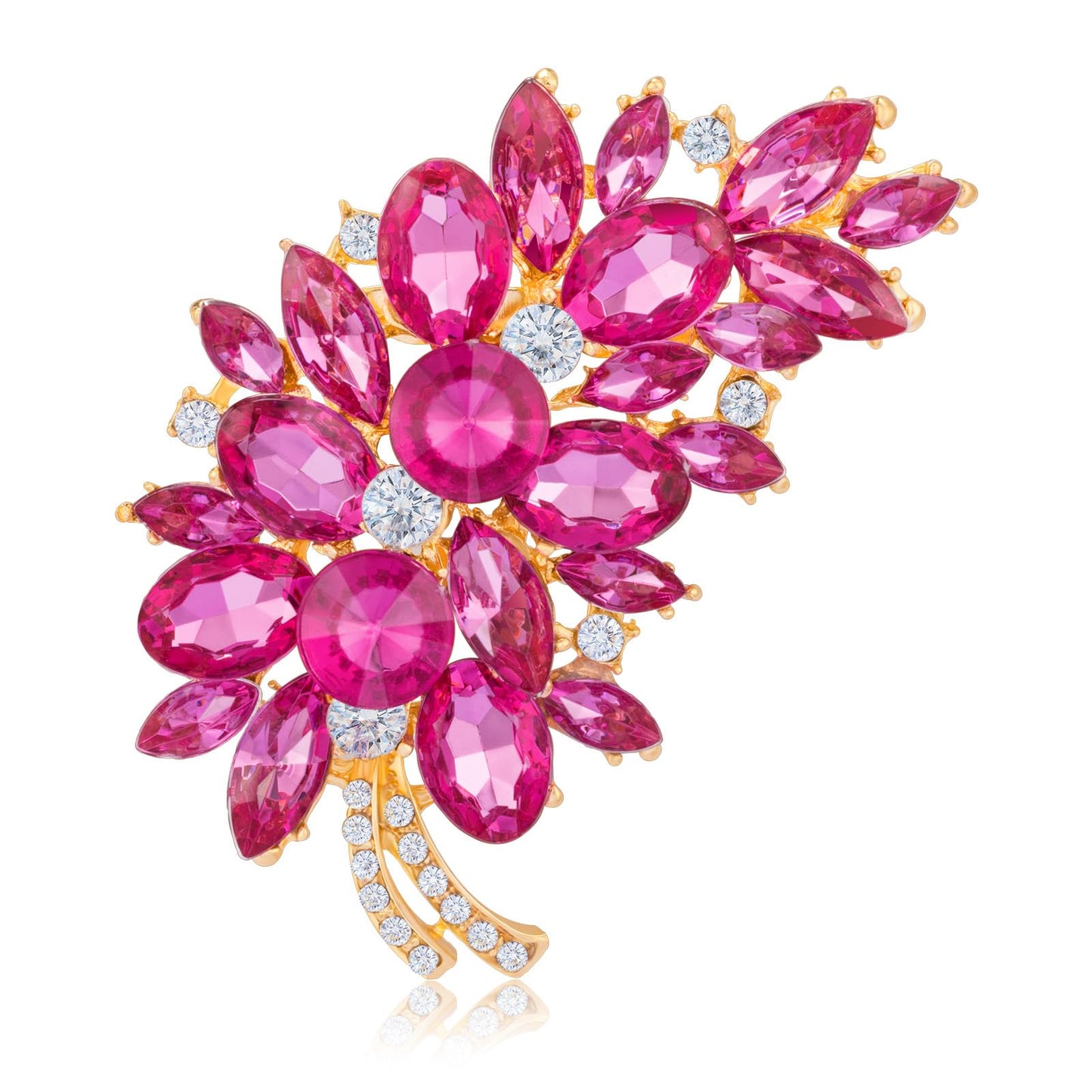LAXPICOL Vintage Pink Austrian Crystal Flower Leaf Bouquet Clusters Large Big Brooch Pin For Women Jewelry