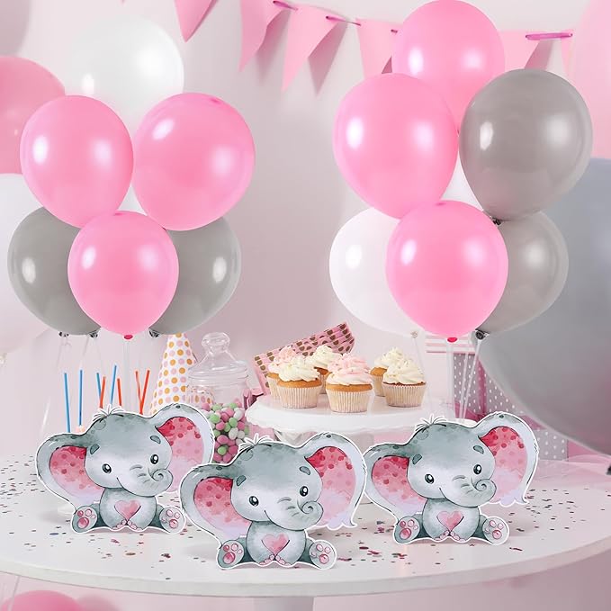 4 Sets Elephant Baby Shower Balloon Stand Kit for Tables Elephant with Balloon Centerpieces Party Decor for Girls 3D Table Decoration for Kids Party Baby Shower Photo Props Supplies