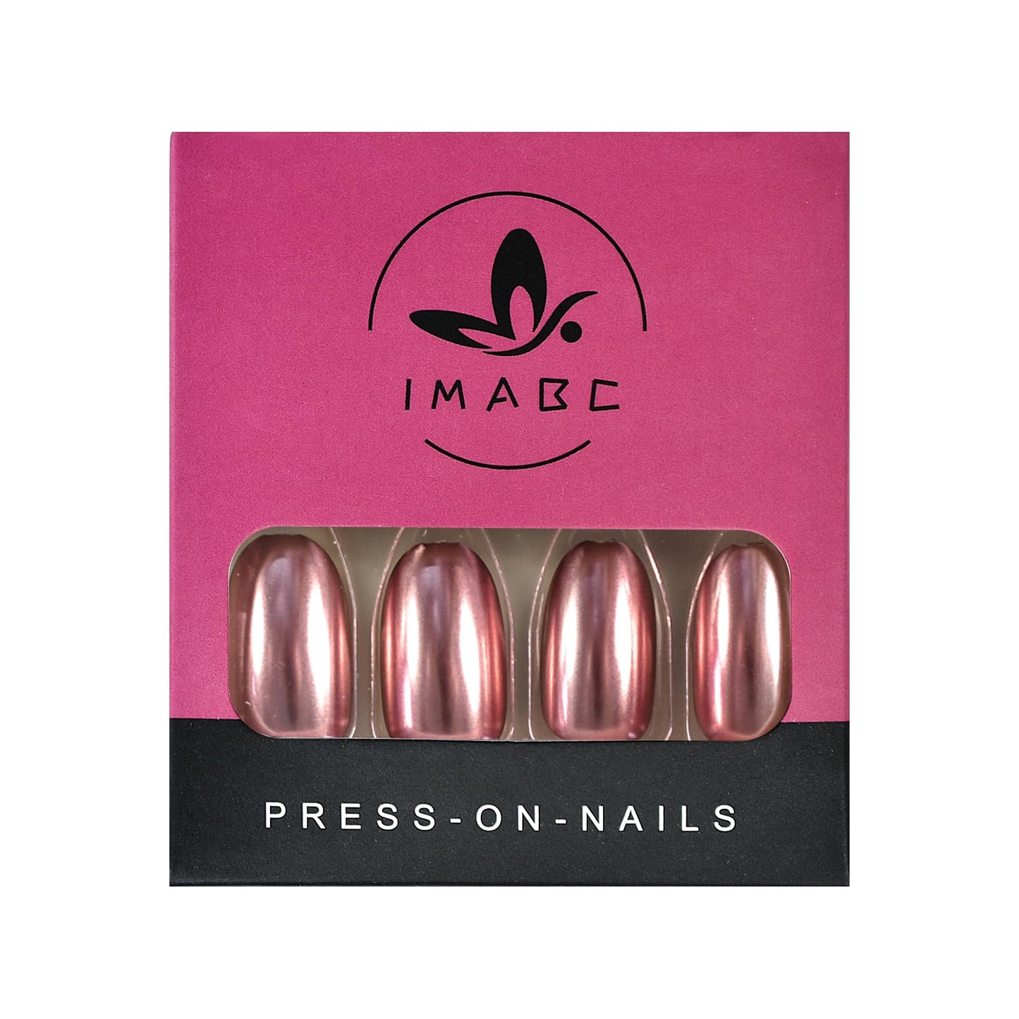 Pink Metal Mirror Press on Nails - iMABC False Nails - Oval Short Length Chrome Designed Finger Daily Wear Nail Acrylic Reusable Full Cover Solid Color Artificial Fake Nails 24pcs