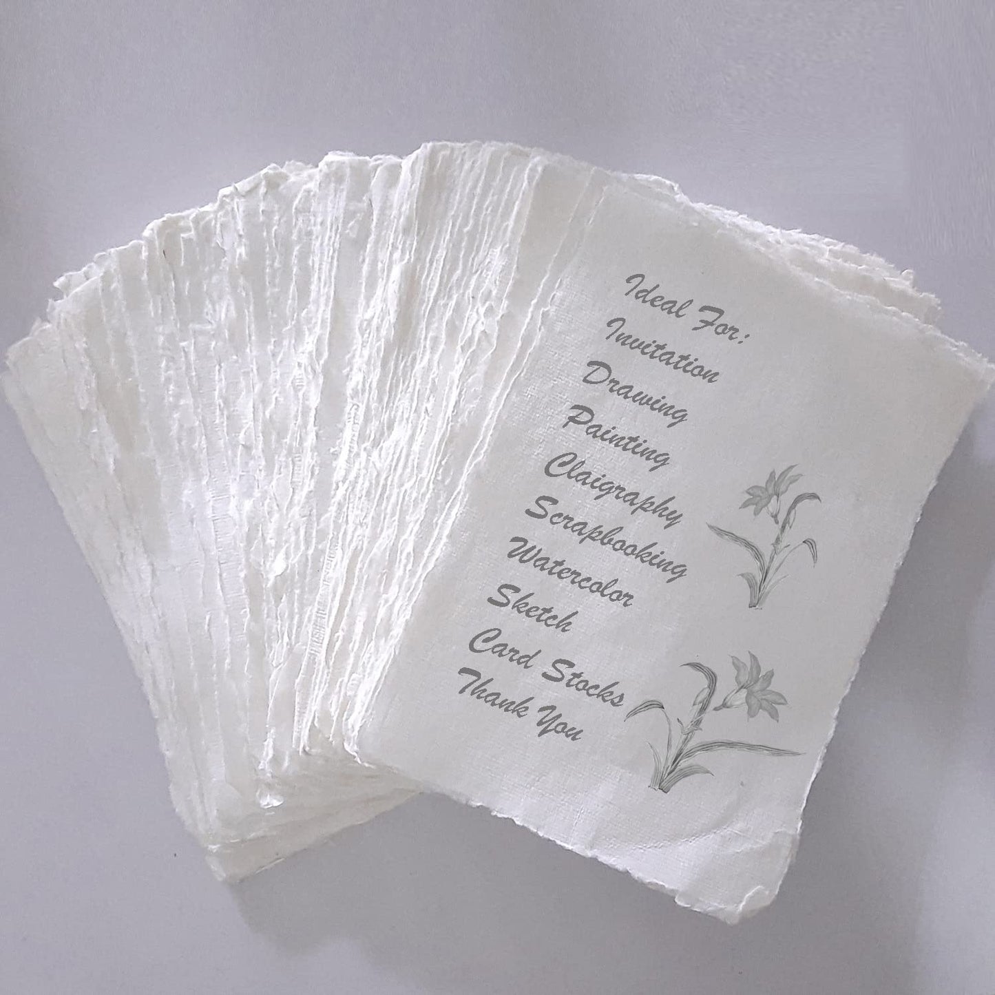 E-Tailor Handmade Paper Mixed Media Deckle Edge Blank Loose Leaf for Watercolor, Writers, Invitations, Crafts Package of 50-Thick 150 GSM-Ivory White (2x3)