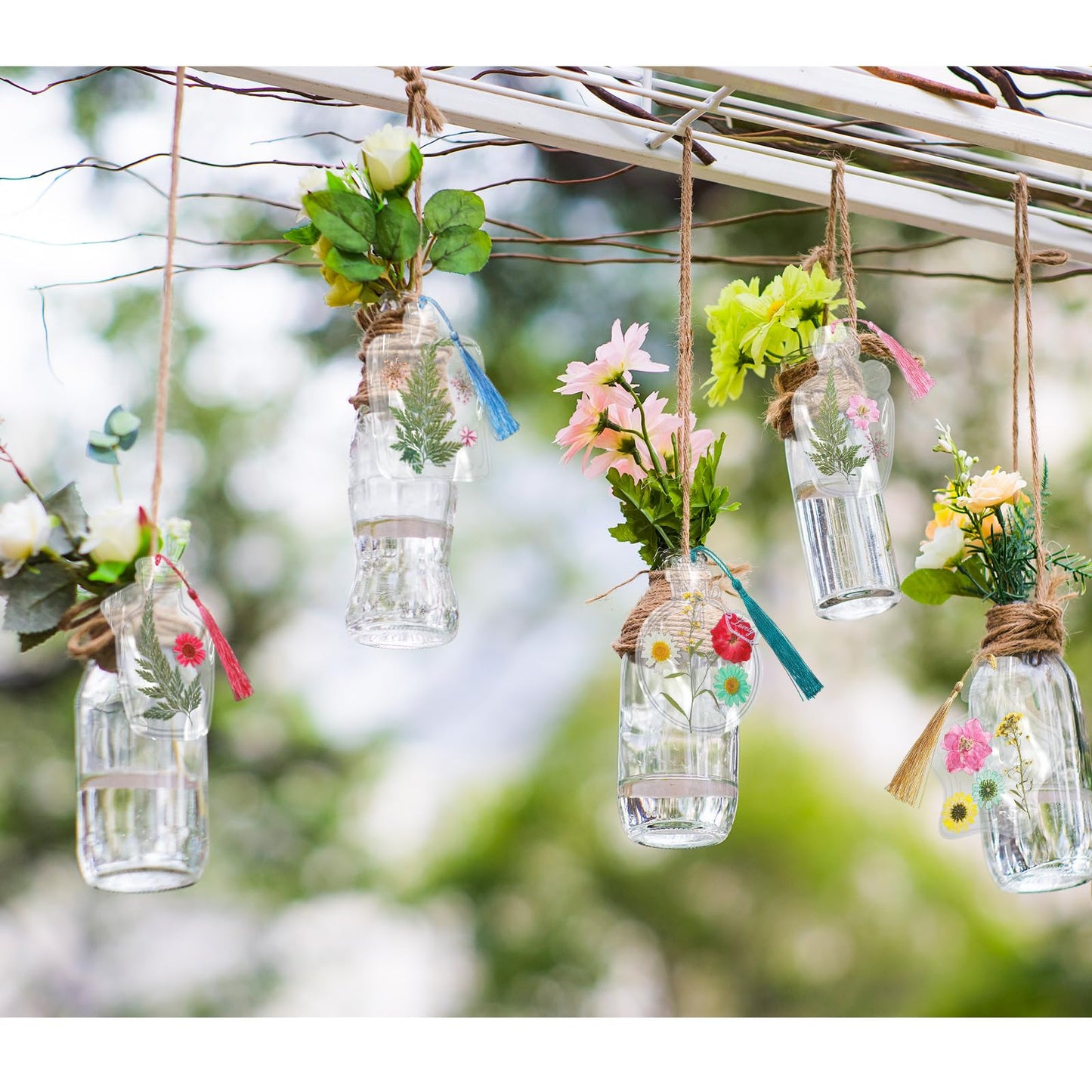 TaoBary 161 Pcs DIY Transparent Dried Flower Bookmark Set Include Clear Bookmarks Dried Flowers Colorful Tassels and Tweezer Handmade Dried Floral Bookmark for Reader Book Bottle(Pretty)