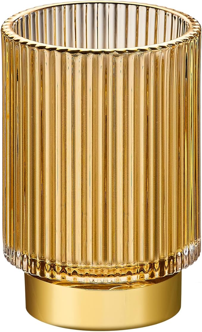Makeup Brush Holder Organizer,Toothbrush Holders,Desk Pen Pencil Holder,Multifunctional Vintage Glass Brush Cup（L/Gold/A3-7-US）