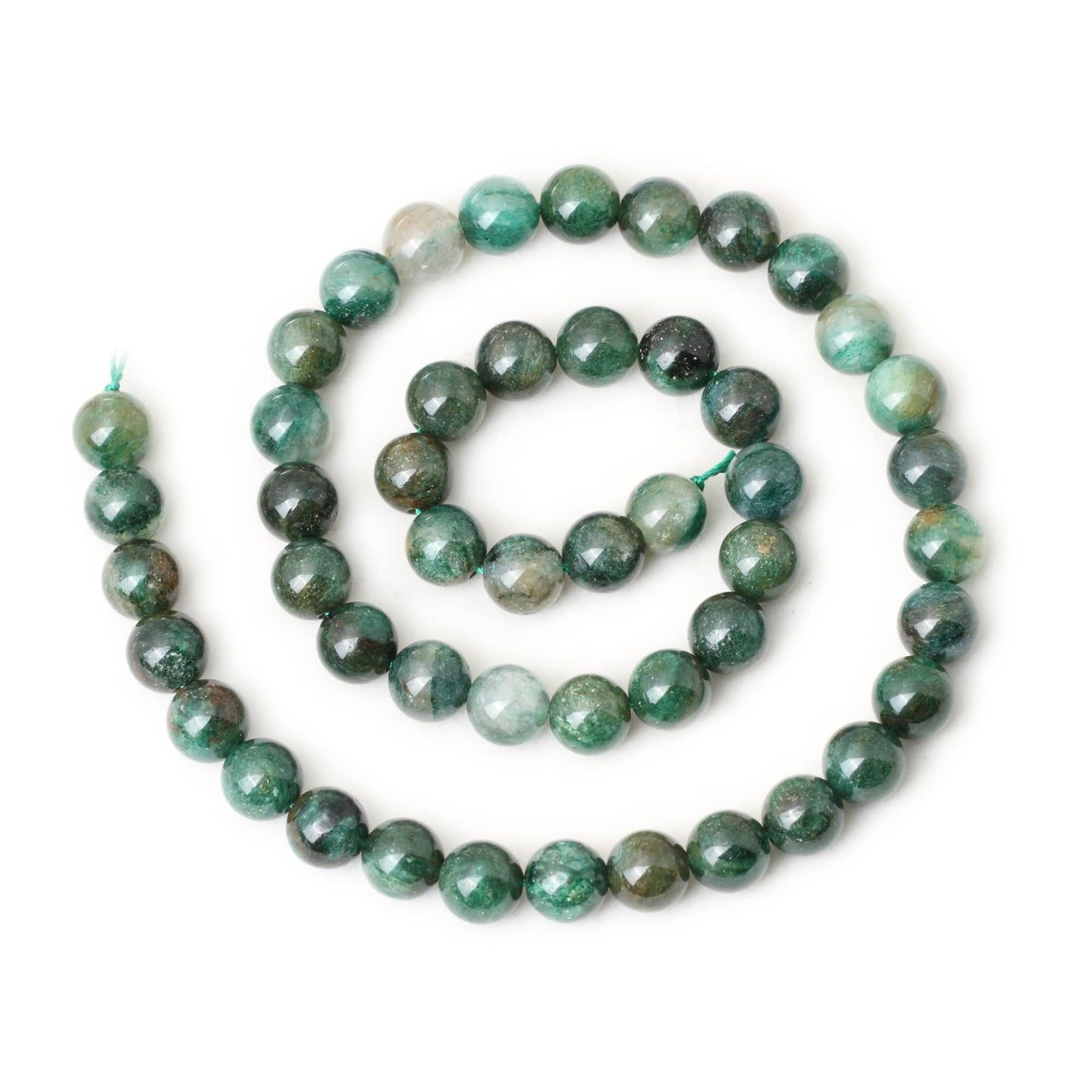 CHEAVIAN 45PCS 8mm Natural Green Mica Gemstone Smooth Surface Round Loose Beads for Jewelry Making 1 String 15 Inches