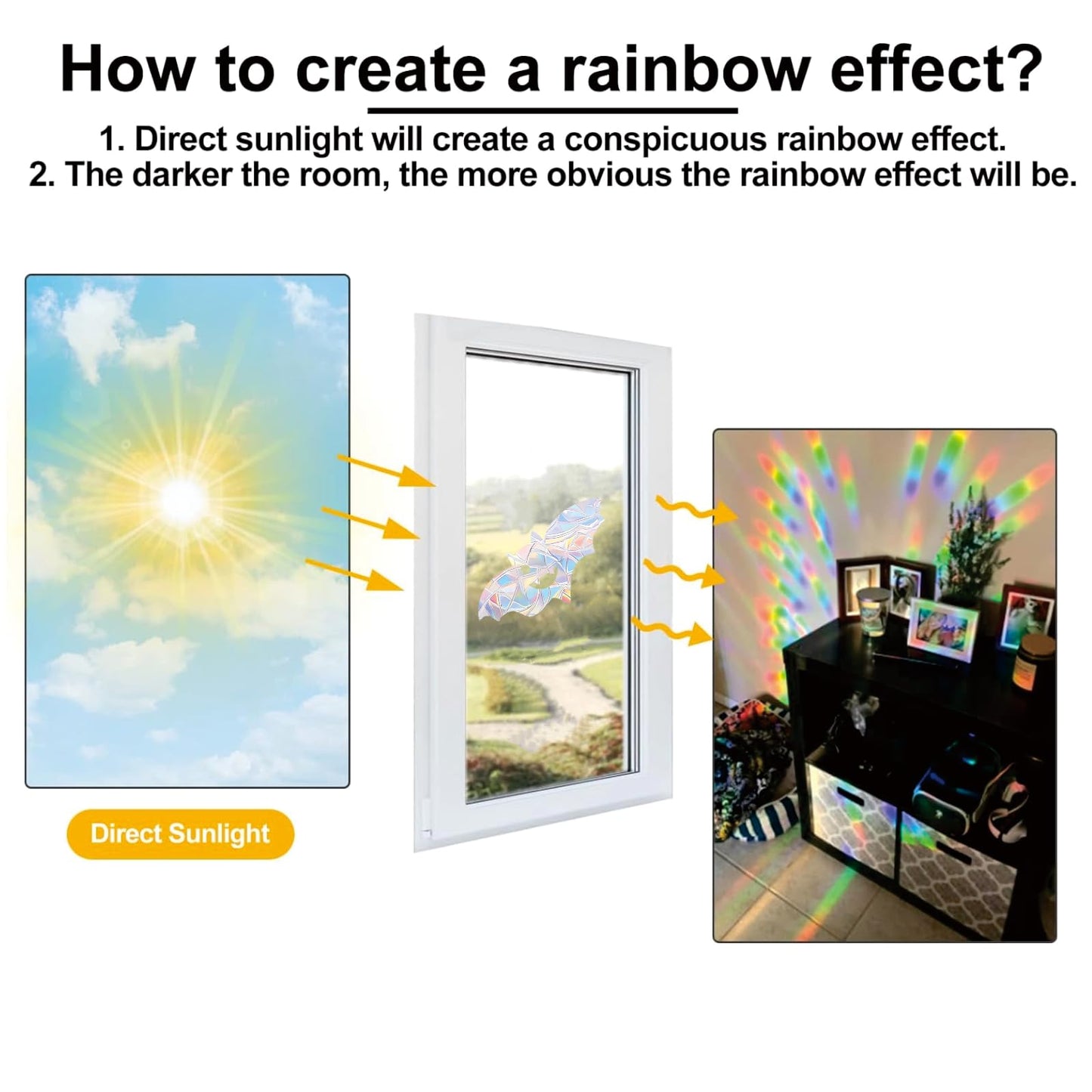 54PCS Halloween Bat Window Stickers Prevent Birds from Hitting Windows, Rainbow Sun Catcher Stickers No Glue Required, Non-Adhesive Reusable Vinyl Rainbow Stickers